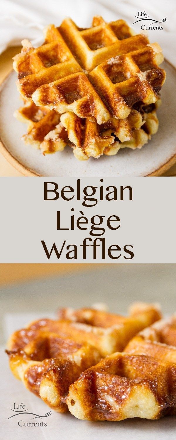 waffles are stacked on top of each other and the words belgium liee waffles above them