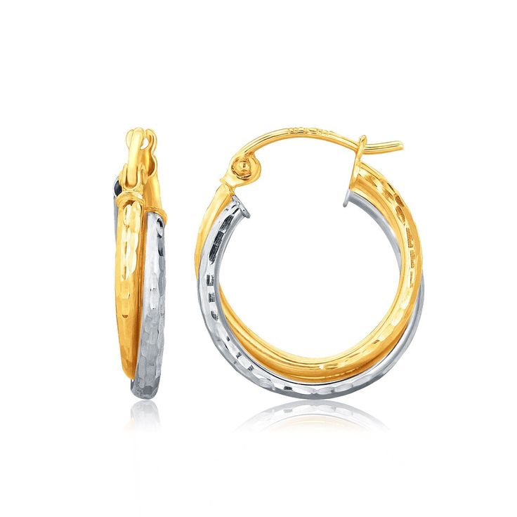 Buy LOVCIA Luxury 14k White and Yellow Gold Twisted Hammered Hoop Earrings Hammered Hoop Earrings, Snap Lock, Twist Style, Chain Anklet, Diamond Design, Gold Hoop Earrings, Metal Stamping, Silver Necklaces, Shop Earrings