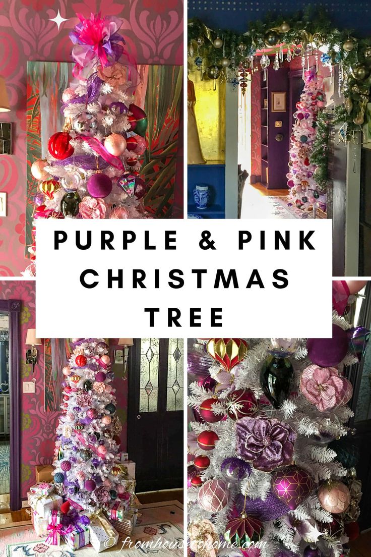 purple and pink christmas tree decorated with ornaments