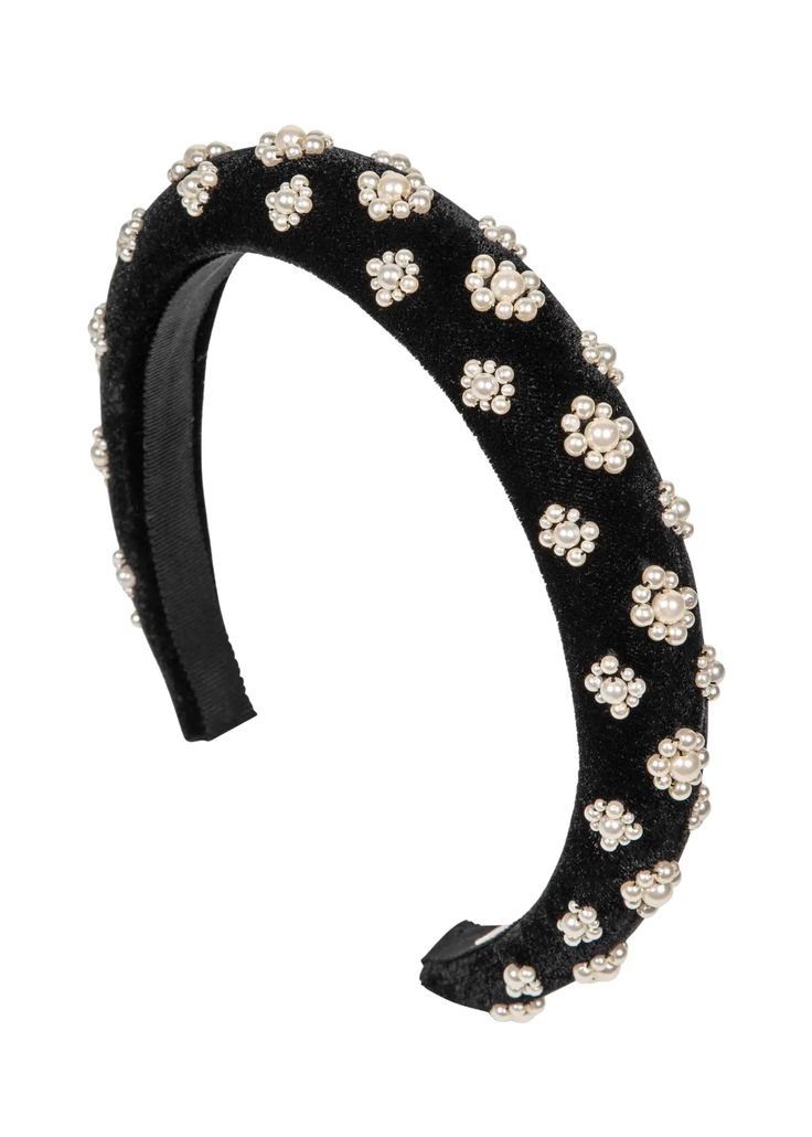 [vc_row][vc_column width=”1/3″][vc_column_text text_larger=”no”] Jennifer Behr Women’s Margaret Headband Jennifer Behr Black Margaret Headband The Margaret Headband pulls together any look with queenly grace. Delicate clusters of pearl embellishment sit on a padded black velvet headband with a flattering height. Our headbands are crafted by hand in New York, and designed to comfortably mold to your head, with a flexible fit.   “The Perfect Accessory for A Black Velvet Headband, Embellished Headband, Pearl Embellishment, Designer Headbands, Luxury Hair Accessories, Sleek Updo, Jennifer Behr, Planet People, Black Headband