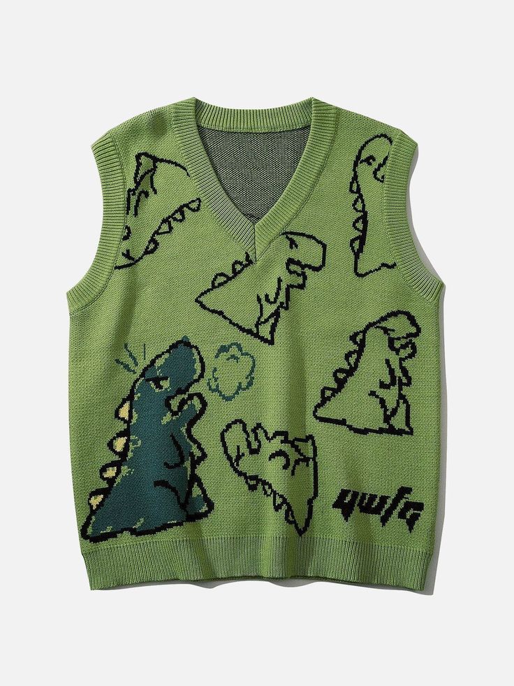 2022 Top Streetwear Brand AelfricEden, Street fashion clothes shopping online, free shipping worldwide! Indie Sweater, Dinosaur Sweater, Ugly Christmas Sweater Vest, Dinosaur Graphic, Christmas Sweater Vest, Pullover Outfit, Jacquard Sweater, Graphic Sweaters, Sweater Vest Women