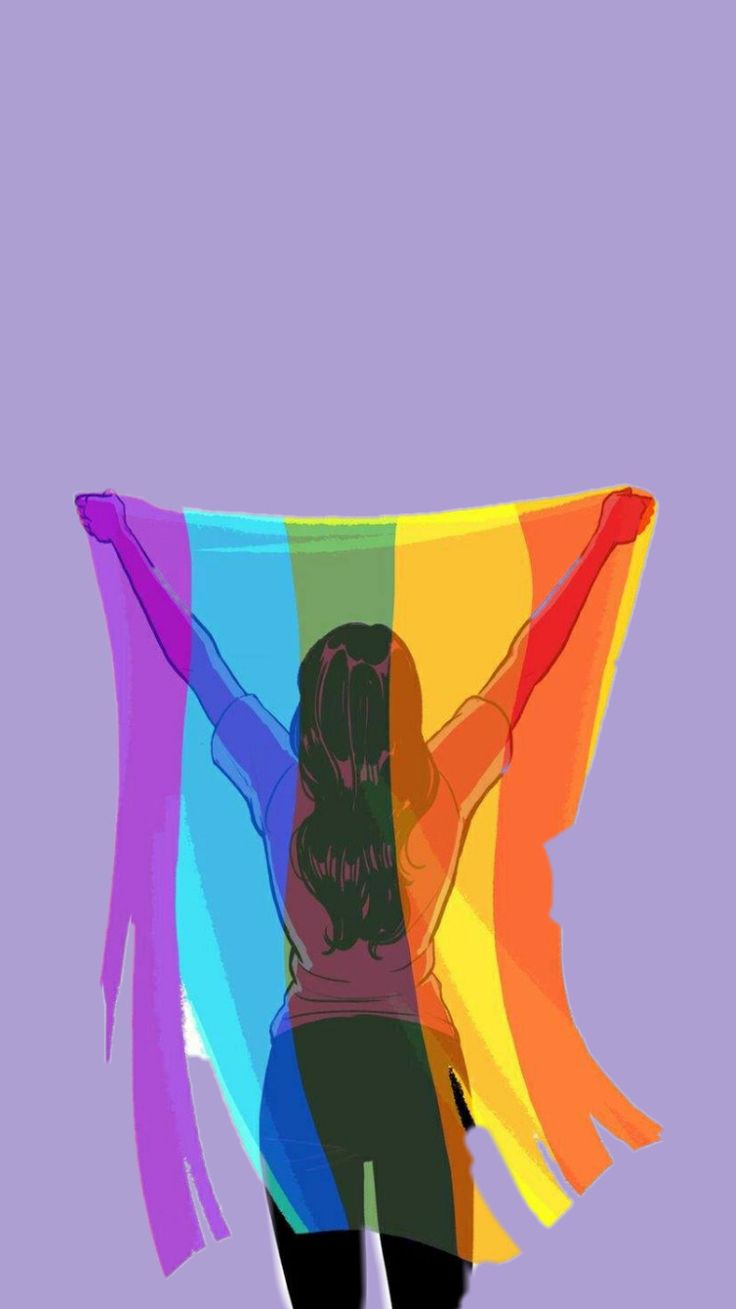 a woman holding a rainbow colored scarf in her hands