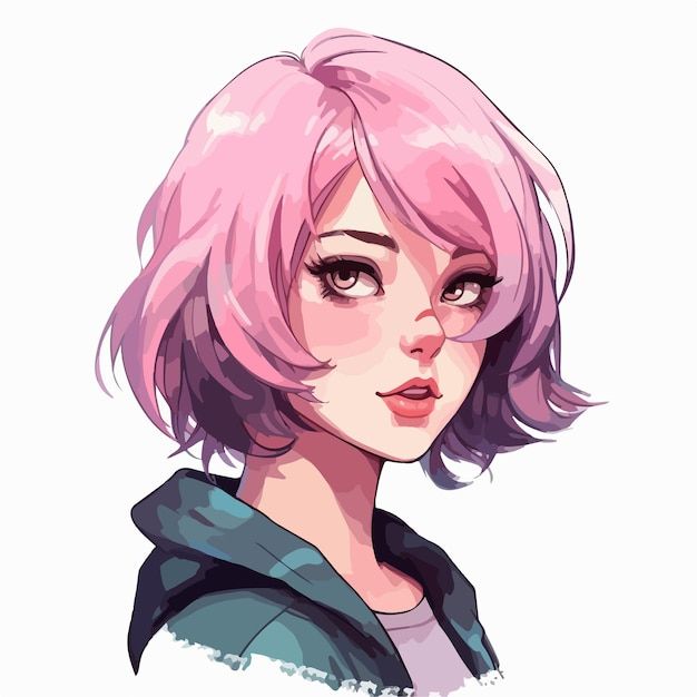 Short Pink Hair Anime Female, Anime Female With Short Hair, Pink Haired Character Art, Short Hair Anime Drawing, Anime Women With Short Hair, Short Hair Drawing Girl, Short Pink Hair Anime, Character Design Short Hair, Short Hair Women Drawing