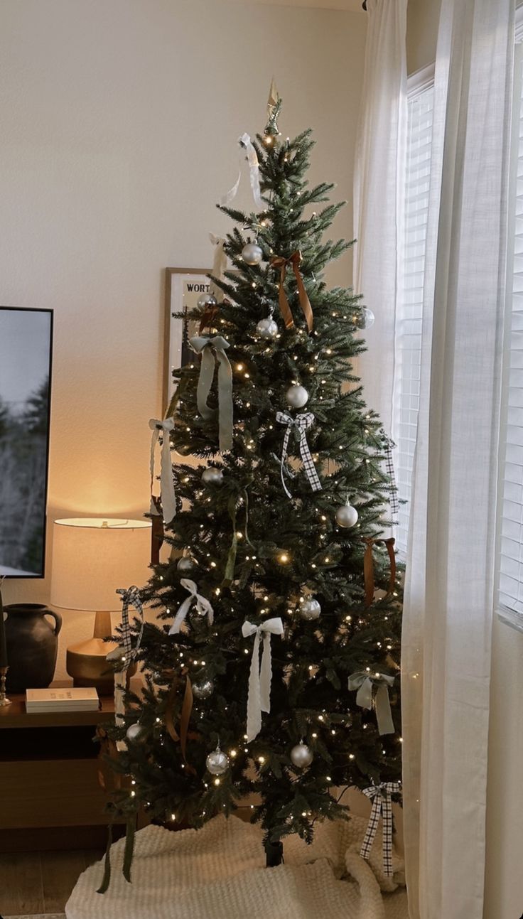 a decorated christmas tree in a living room