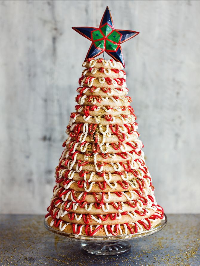 a red, white and blue christmas tree made out of pretzel crackers