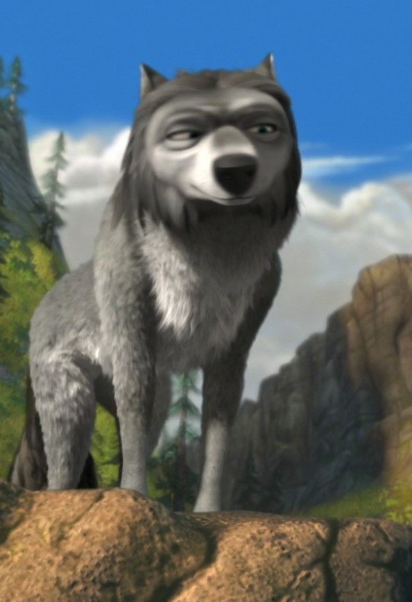 an animated wolf standing on top of a rock