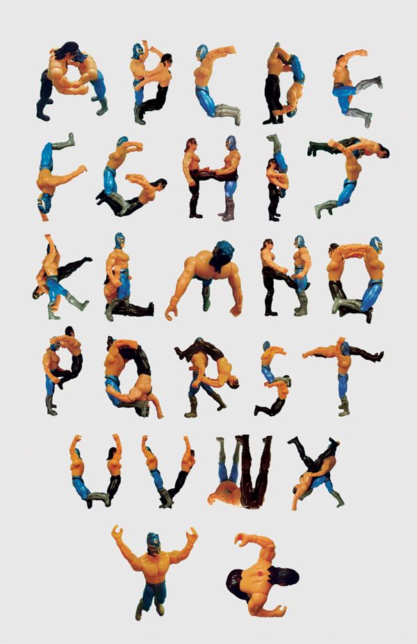 the alphabet is made up of multiple images of people doing different things in various poses