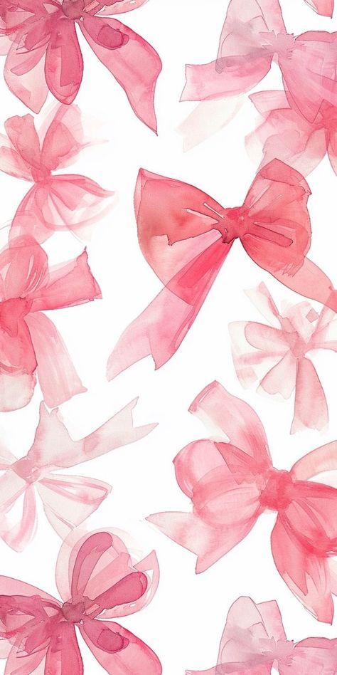 pink bows on white background with watercolor effect