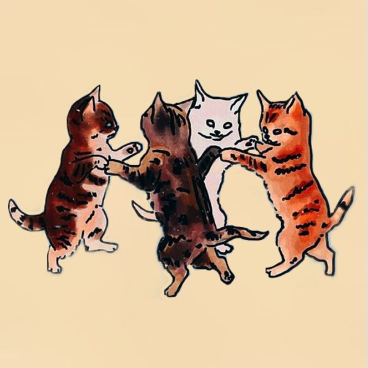 three cats playing with each other on a beige background