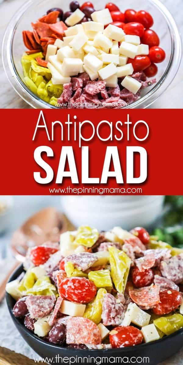 two plates filled with different types of salads and the words antipasto salad above them