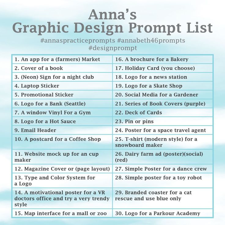 an info sheet with the names and numbers for graphic design project list in blue tones