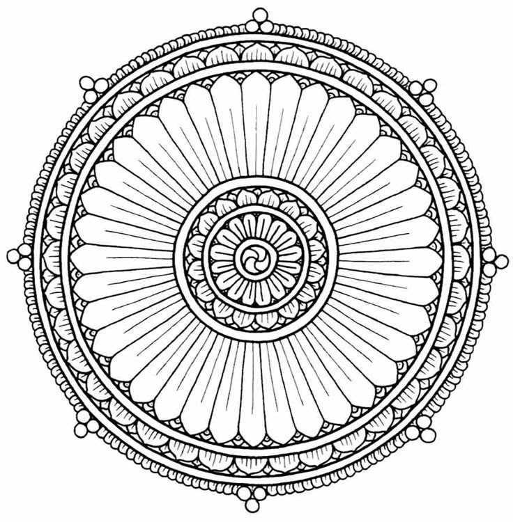 a black and white drawing of a circular object with an intricate design in the middle