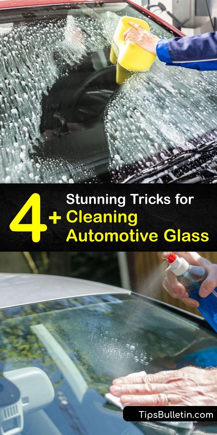 the four steps to cleaning your car with vinegar and glass cleaners are shown in three different pictures