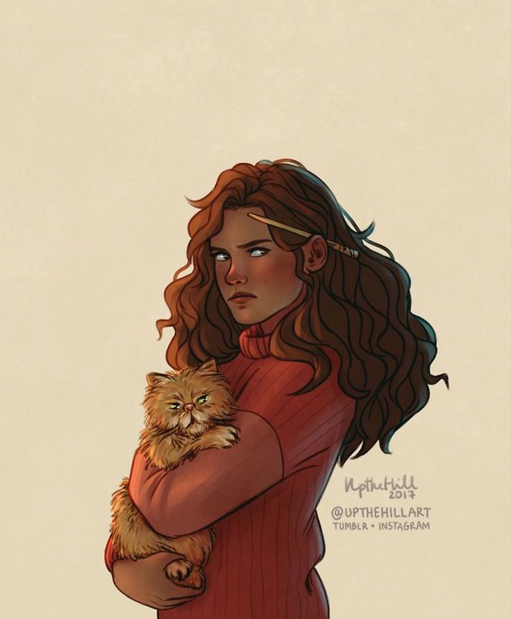 a drawing of a woman holding a cat in her arms and looking at the camera