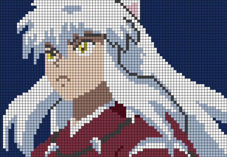 an anime character with white hair and yellow eyes is depicted in this pixellated image