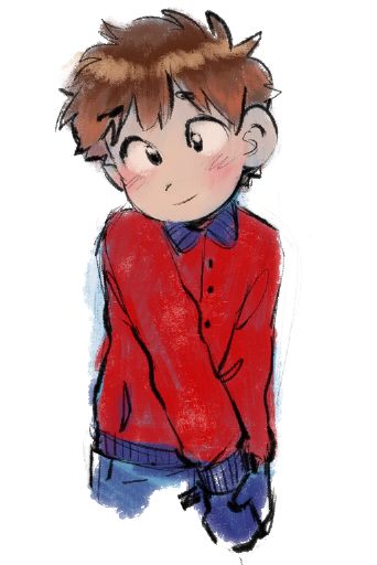 a drawing of a boy in a red shirt