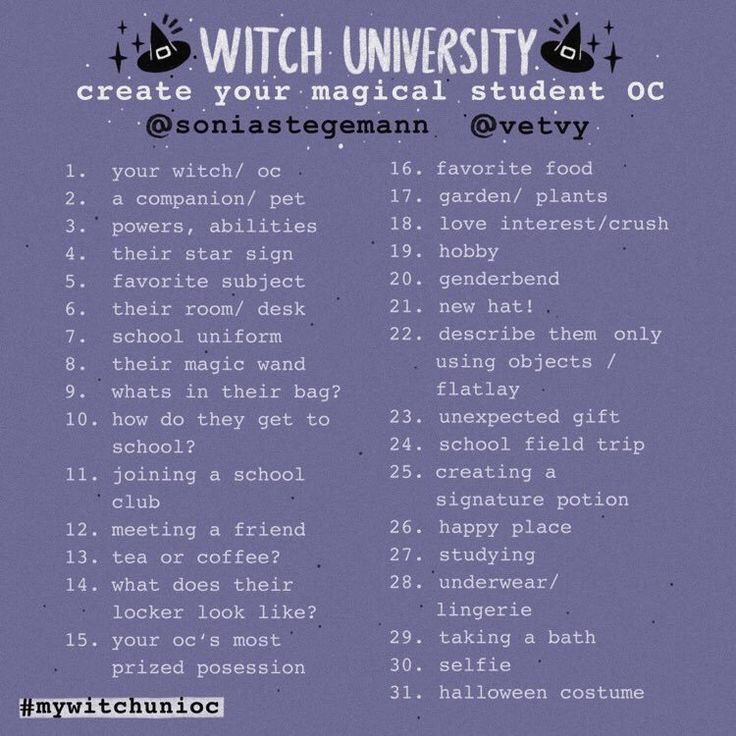 a purple poster with the words witch university written in black and white on it's side