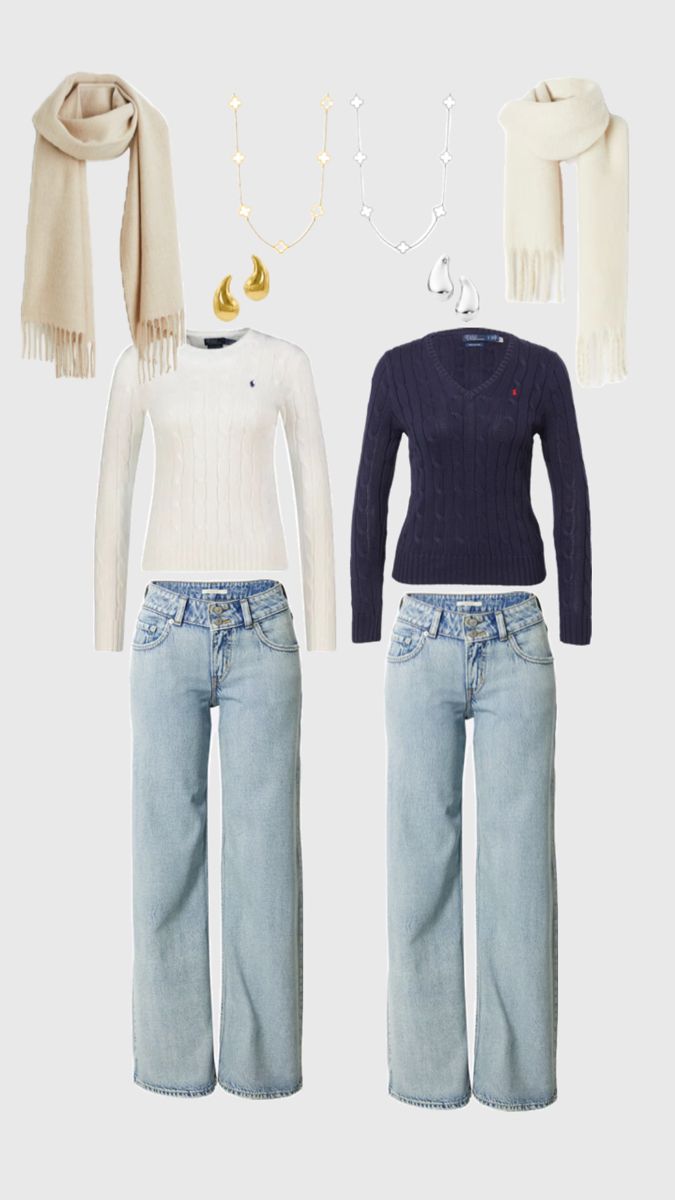 ralph lauren/ low waist jeans/ scarf/ gold silver jewlery Ralph Lauren Aesthetic, Ralph Lauren Scarves, Silver Jewlery, Scarf Outfit, Low Waist Jeans, Stockholm Fashion, Ralph Lauren Outfits, Waist Jeans, Sneakers Outfit