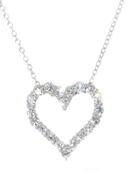 14kt White Gold Diamond Heart Pendant (1.40 ctw) Heart-shaped Cubic Zirconia Necklace With Prong Setting, White Heart-shaped Necklaces With Single Cut Diamonds, White Heart Necklaces With Single Cut Diamonds, Cubic Zirconia Solitaire Necklace For Valentine's Day Wedding, White Single Cut Diamond Necklaces For Valentine's Day, Brilliant Cut White Diamond Open Heart Necklace, Fine Jewelry Heart Necklace With Cubic Zirconia, Fine Jewelry Heart Necklace In Cubic Zirconia, Dazzling White Heart Cut Necklace