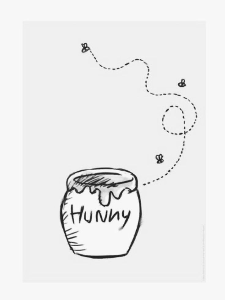 a drawing of a honey jar with the word hump on it and bees flying around