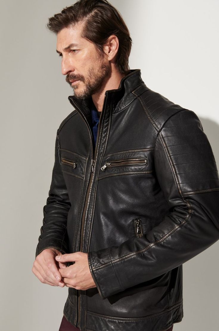 Udo Leather Moto Jacket | Overland Rugged Leather Jacket With Leather Lining, Leather Biker Jacket With Padded Collar For Outdoor, Rugged Leather Outerwear For Biker Events, Winter Biker Outerwear With Contrast Stitching, Winter Leather Outerwear With Contrast Stitching, Winter Quilted Leather Biker Jacket, Quilted Leather Biker Jacket, Leather Moto, Leather Moto Jacket