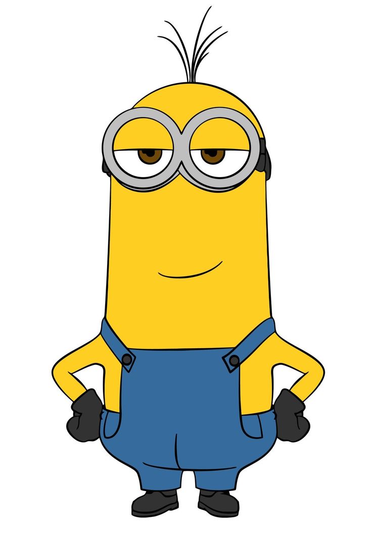 a cartoon minion with glasses and overalls standing in front of a white background