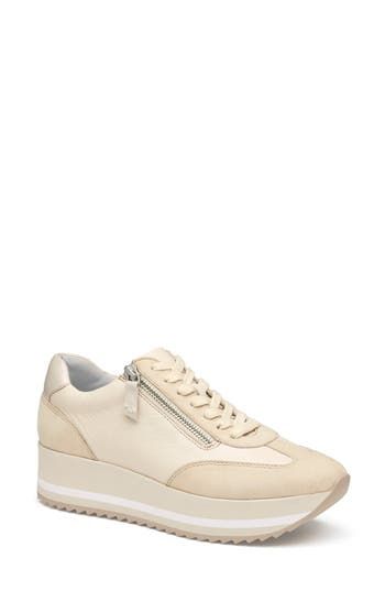 Tonal suede accents bring a subtle contemporary flourish to a sporty sneaker complete with a comfort-enhancing molded insole. 1 3/4" heel Lace-up style; side zip closure Removable TRUFOAM molded insole Leather upper and lining/rubber sole Imported Spring Leather Wedge Sneakers With Textured Sole, Sporty Cream Leather Platform Sneakers, Leather Platform Sneakers With Cushioned Footbed For Spring, Spring Leather Platform Sneakers With Removable Insole, Spring Leather Platform Sneakers With Insole, Modern Leather Wedge Sneakers With Perforated Toe Box, Cream Low-top Sneakers With Ortholite Insole, Cream Lace-up Sneakers With Removable Insole, Modern Cream Sneakers With Cushioned Footbed