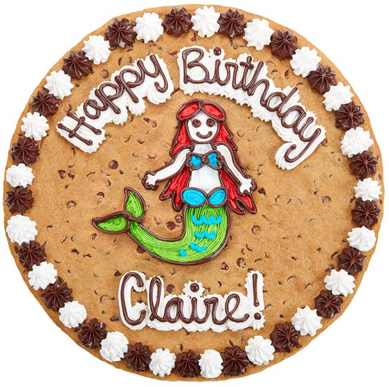 a birthday cake decorated with an image of a mermaid on the side and words happy birthday claire