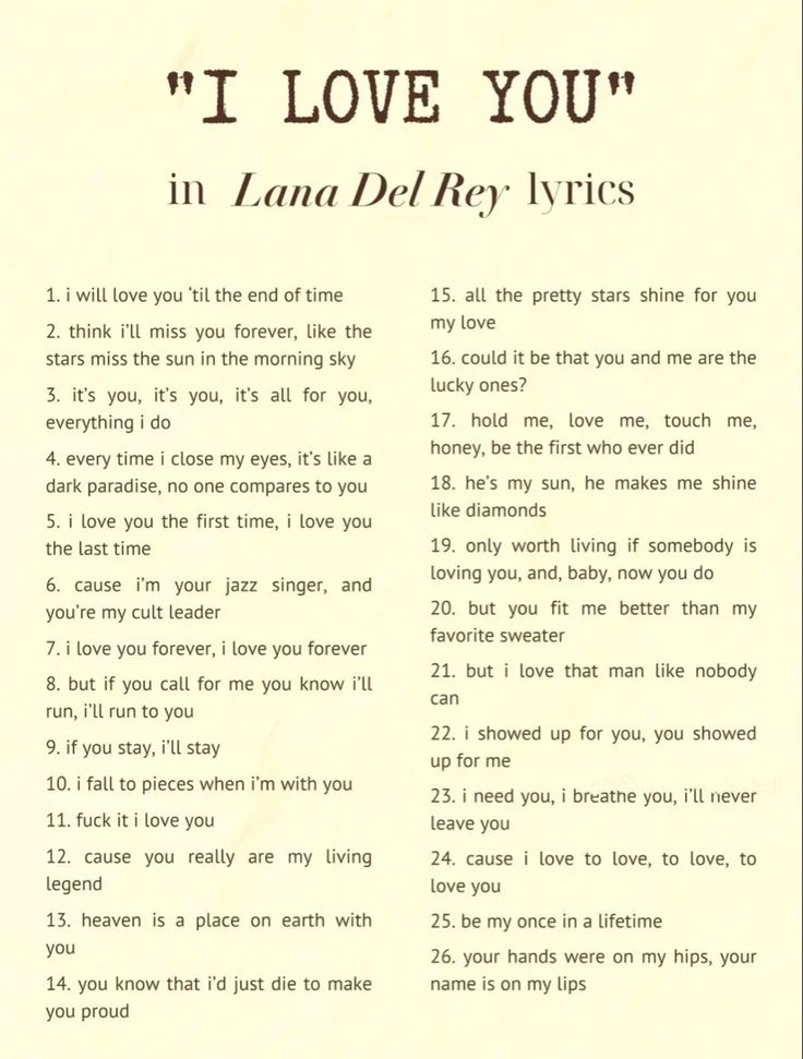 i love you in lana del ray's notes