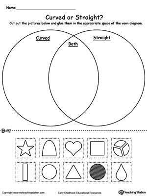 a venn diagram with the words curved or straight on it and two circles that have different shapes