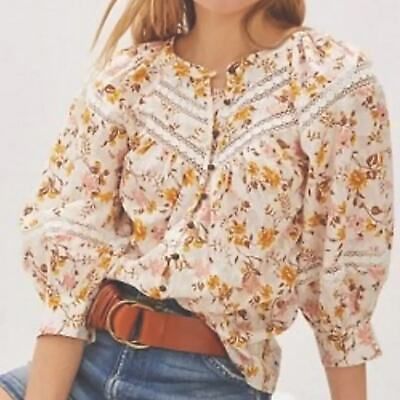 Anthropologie Harmony Lace Peasant Blouse  | eBay Jillian Harris, Cream Base, Floral Embroidered Top, Peasant Blouse, Lace Panelled, Embroidered Top, Go Shopping, Womens Clothing Tops, Floral Pattern