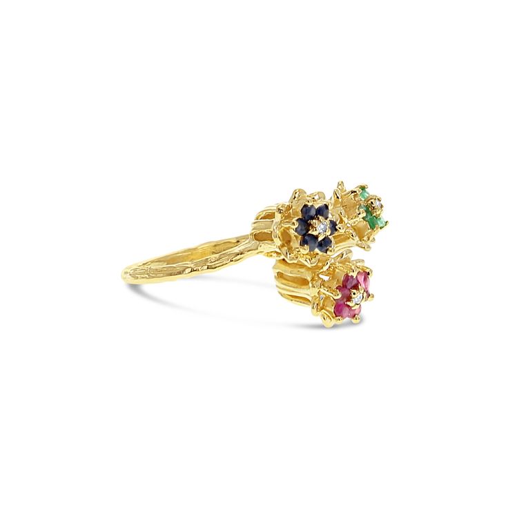 ♥ Product Summary ♥Main Stone: Emerald, Ruby, Sapphire Band Material: 14k Yellow Gold Fine Jewelry Flower-shaped Multi-stone Rings, Elegant Yellow Gold Flower Ring With Prong Setting, Classic 14k Gold Flower Ring With Gemstone, Yellow Gold Flower-shaped Multi-stone Rings, Yellow Gold Flower-shaped Rings With Multi-stone, Yellow Gold Floral Multi-stone Rings, Elegant Floral Ring Stamped 14k, Flower Shaped Multi-stone Wedding Jewelry, Yellow Gold Cluster Flower Ring