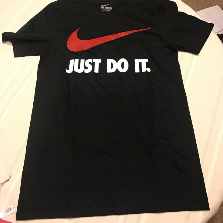 Nike Men's Black Just Do It Tee. Stylish And Elegant. Perfect For The Summer. Nike Black Shirt With Letter Print, Basic Black Shirt With Logo Print, Shirts Nike, Nike Shirts, Nike Black, Men's Nike, Just Do It, Black Nikes, Nike Men