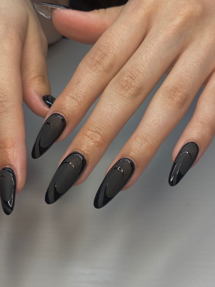 matte nails almond nails long almond nails pretty black nails pretty nails cool trendy nail art 2023 nails Matte Black Almond Nails, Emo Anime Pfp, Black Almond Nail Designs, Matte Almond Nails, Pfp Emo, Paint Styles, Black Chrome Nails, Almond Nail Designs, Black Almond Nails