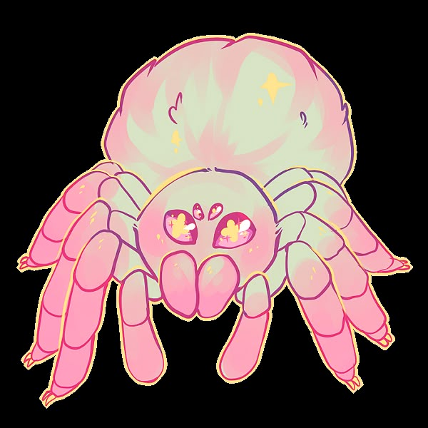 a drawing of a pink spider with two eyes