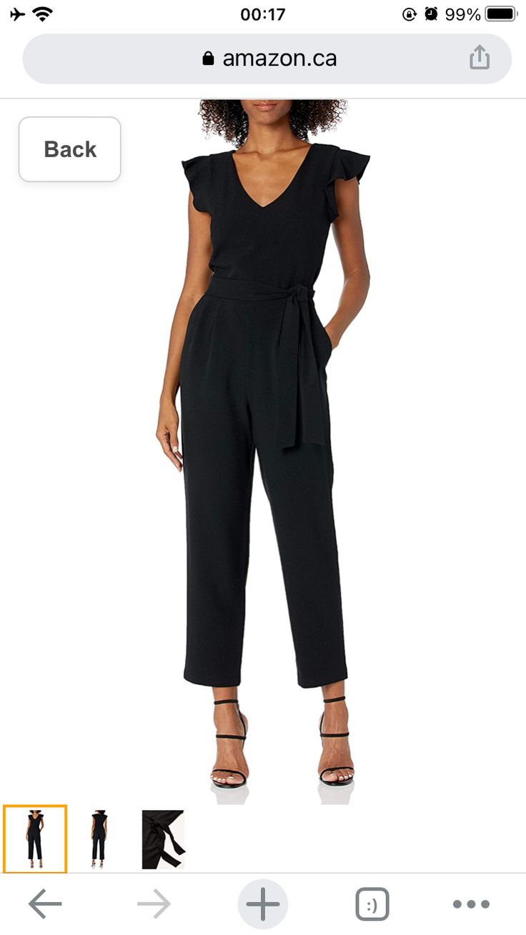 a woman in black jumpsuits is on the amazon page