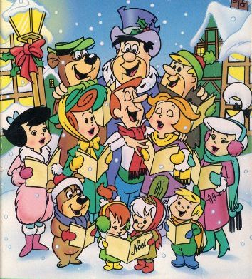 an image of cartoon characters singing in the snow