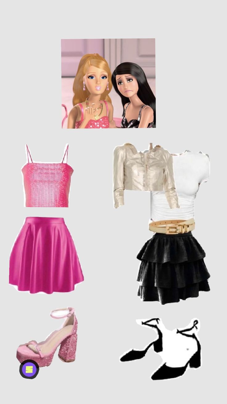 barbie doll clothes and shoes are shown in this image