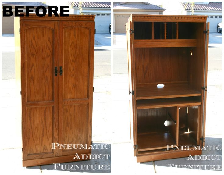 before and after pictures of an armoire cabinet