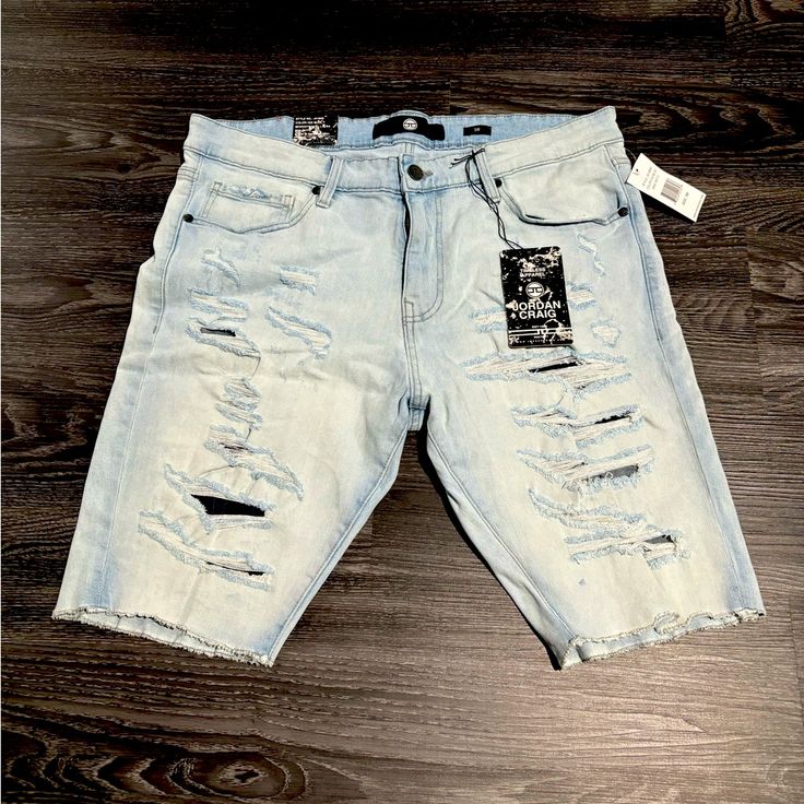 Size: 38 Color: Ice Blue Material: 98% Cotton 2% Lycra Brand New Shorts Blue Ripped Cotton Bottoms, Ripped Blue Cotton Bottoms, Blue Cotton Bermuda Jean Shorts, Casual Light Blue Ripped Bottoms, Ripped Light Blue Mid-rise Bottoms, Light Blue Ripped Mid-rise Bottoms, Mid-rise Ripped Light Blue Bottoms, Light Blue Mid-rise Ripped Bottoms, Ripped Blue Short Bottoms