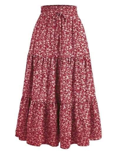 Flowery Long Skirt Outfit, Flowery Skirt Outfit, Materials Gown Style, Bridesmaid Dresses Ideas, Flowery Outfits, Vacation Skirts, Dress Over Pants, Designing Ideas, Long Skirt Outfits