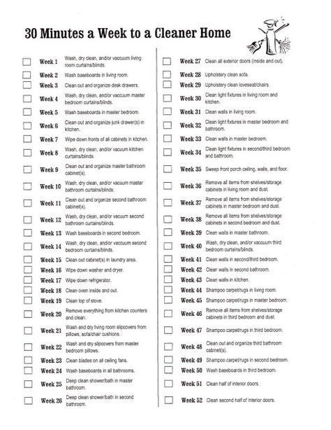 a printable cleaning checklist with the words 30 minutes a week to a cleaner home