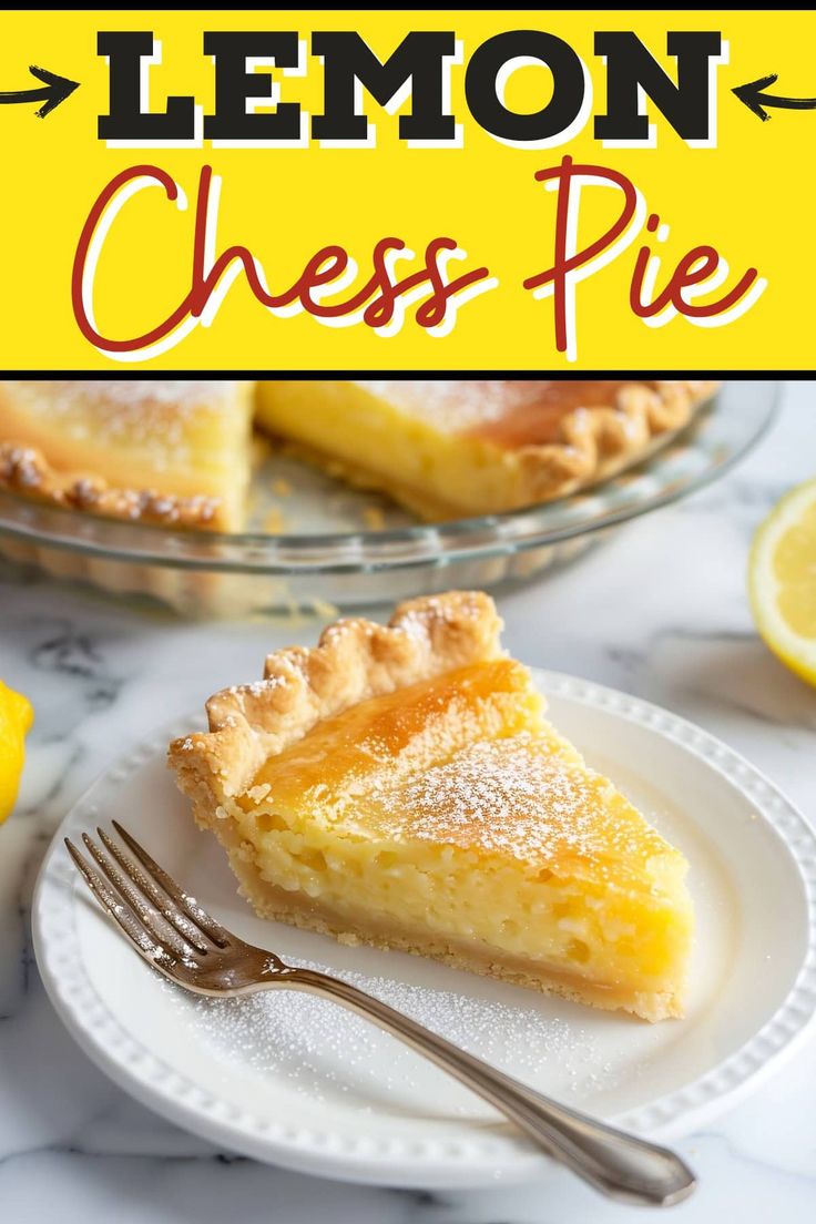 lemon chess pie on a plate with a fork