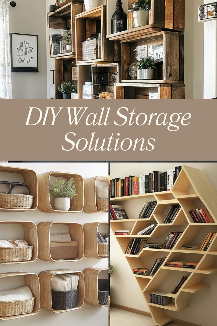 diy wall storage solution for books, magazines and other items in the living room