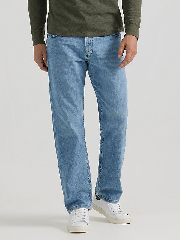 When it comes to all-day comfort, nothing comes close to the looser leg. Luckily, the Wrangler Authentics® relaxed fit flex jean offers a laidback look backed by a legendary heritage. It features our signature five-pocket styling and is crafted from a comfortable cotton blend with just a little bit of stretch for flexibility in your day to day. This easy jean features a relaxed fit and mid rise. Men Jeans Outfit, Mens Relaxed Fit Jeans, Rugged Relaxed Fit Faded Jeans, Men Wrangler Jeans, Men’s Wrangler Jeans, Men’s Levi Jeans, 90s Fashion Men, Jeans Outfit Men, Gay Outfit