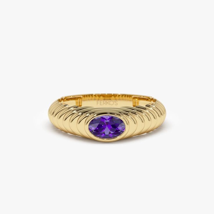 This 14k Gold ring boasts a unique step-beveled design and features a sparkling 6x4 MM oval cut amethyst, a perfect birthstone for February. The modern design makes it suitable for everyday wear, and the amethyst adds a pop of color to the piece. The step-beveled design adds depth, and the 14k Gold gives it a touch of luxury. This ring is perfect for anyone born in February or anyone who loves the color purple. Features: * Made to Order * Gold Kt: 14K Solid Gold (also available in 18K) * Available Gold Colors: Rose Gold, Yellow Gold, White Gold * Oval Amethyst: 1 pc 6 x 4 MM * Amethyst Carat Weight: 0.40 ctw * Ready to Ship in 7-10 Business days  ▶ See more of our gemstone rings here - https://etsy.me/3CGRdMI ▶ See our storefront here - http://etsy.me/2lUcVnH - STORE AND SECTION LINKS NEXT Luxury Yellow Gold Amethyst Ring Oval Cabochon, Yellow Gold Amethyst Oval Ring, Modern Gold Oval Amethyst Ring, Oval Yellow Gold Amethyst Ring With Polished Finish, Modern Gold Amethyst Ring With Oval Shape, Oval Amethyst Rings In Yellow Gold, Timeless Yellow Gold Amethyst Ring With Oval Shape, Oval Amethyst Ring In Yellow Gold With Polished Finish, Luxury Gold Oval Amethyst Ring