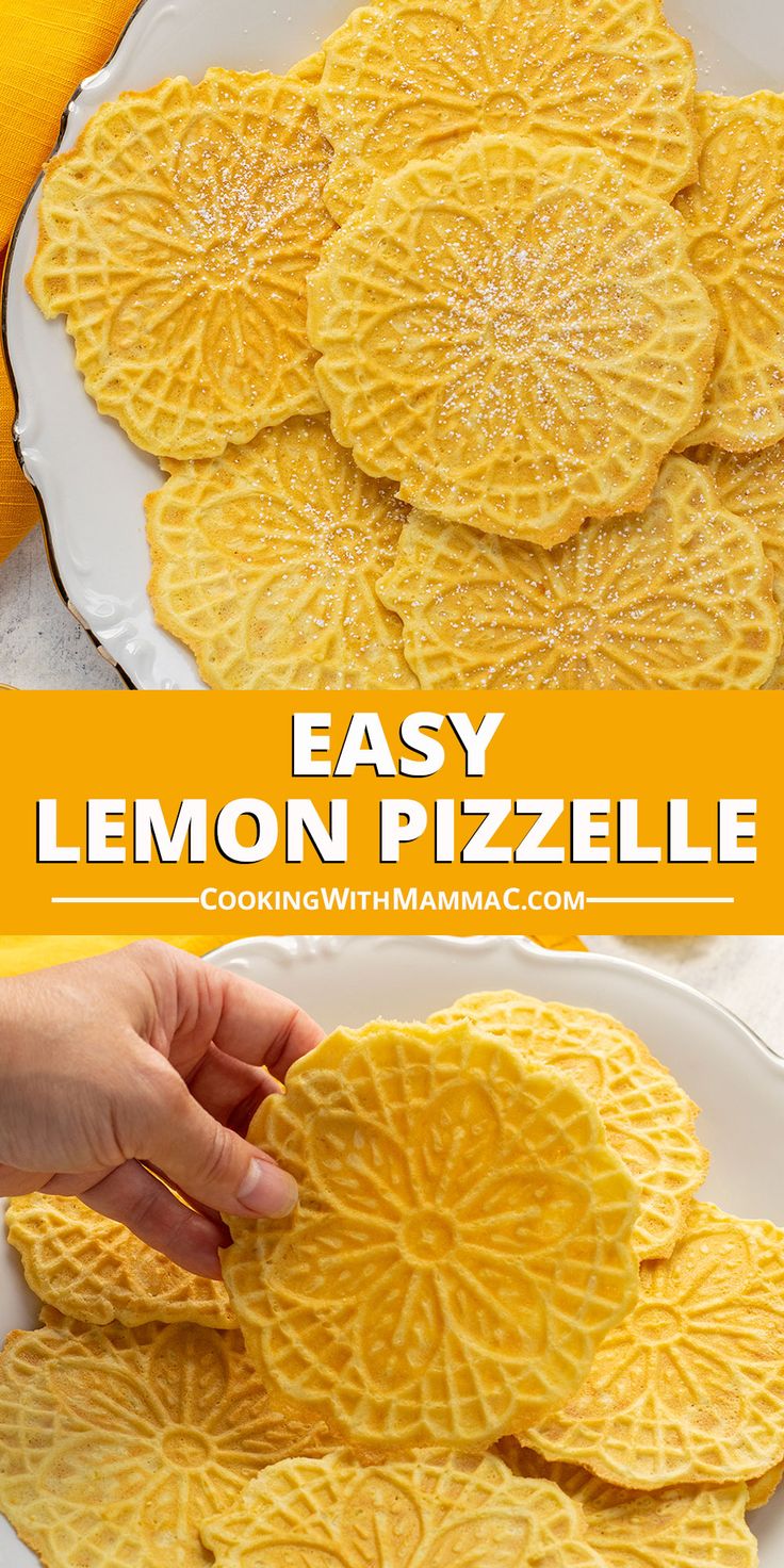 lemon pizza on a white plate with text overlay