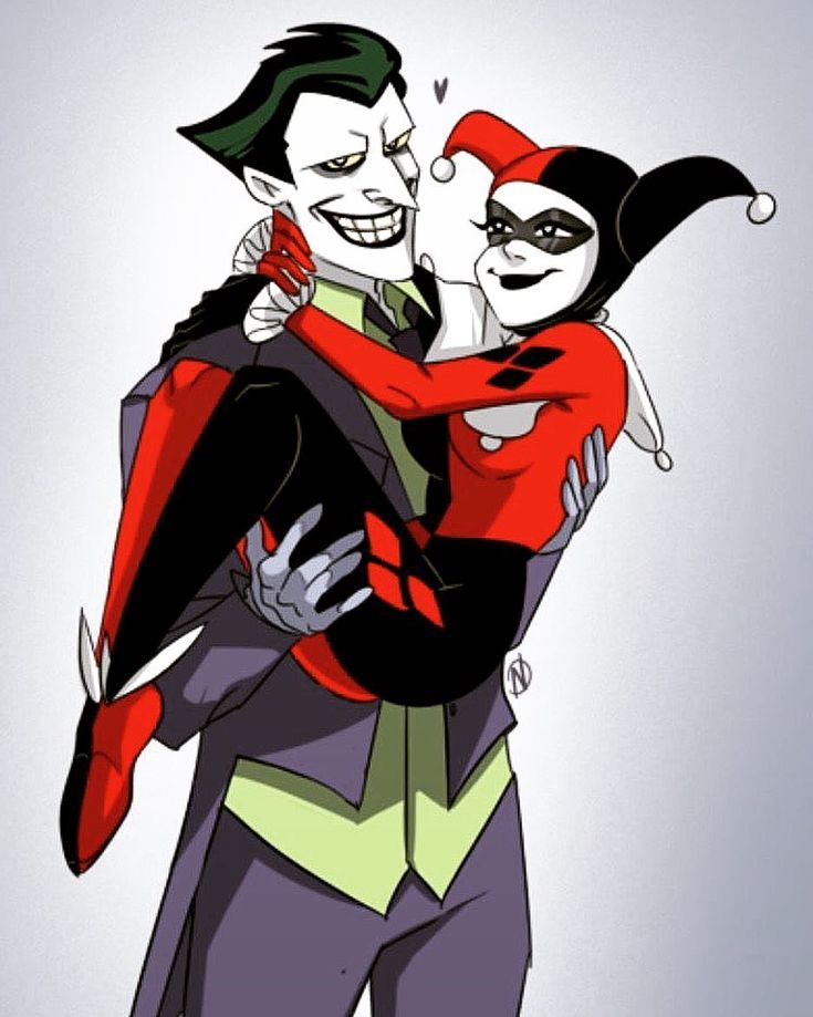 the joker and harley hugging each other in an animated style photo by steve vandermeer