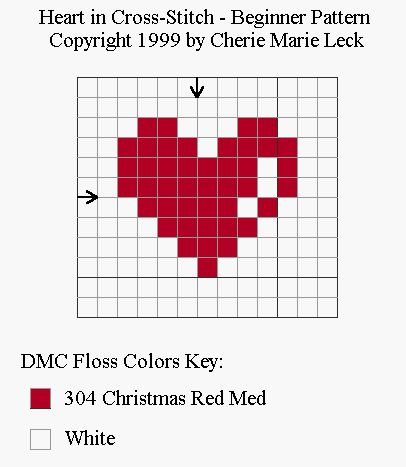 a cross - stitch pattern with a heart in the middle and an arrow pointing to it