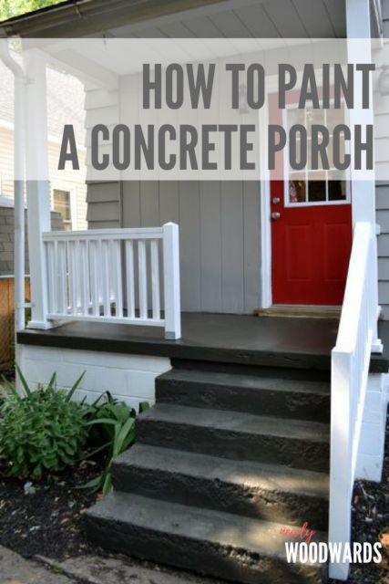 a porch with steps leading up to the front door, and text overlay reads how to paint a concrete porch